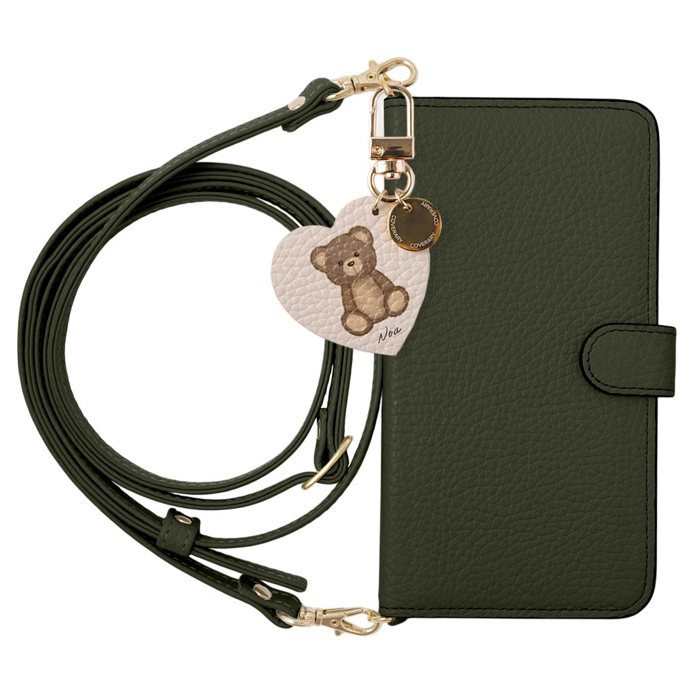 Genuine leather 32 colors Italian shrink leather printed name motif animal pattern charm with shoulder strap notebook-style case (with belt) for iPhone series