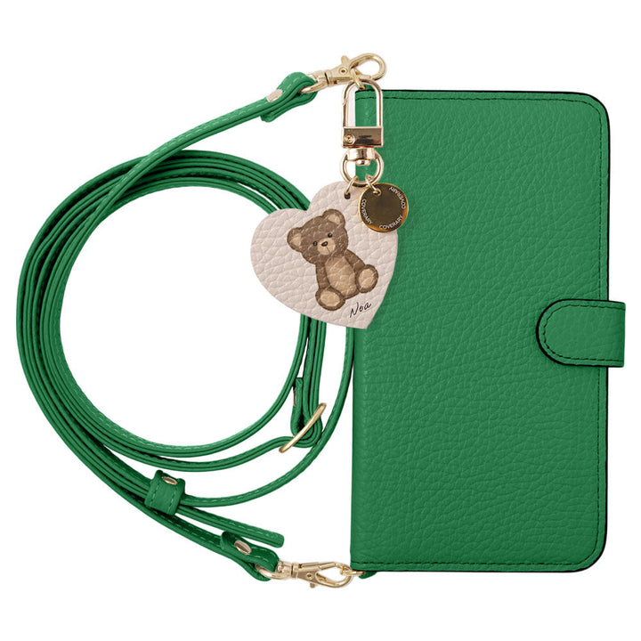 Genuine leather 32 colors Italian shrink leather printed name motif animal pattern charm with shoulder strap notebook-style case (with belt) for iPhone series