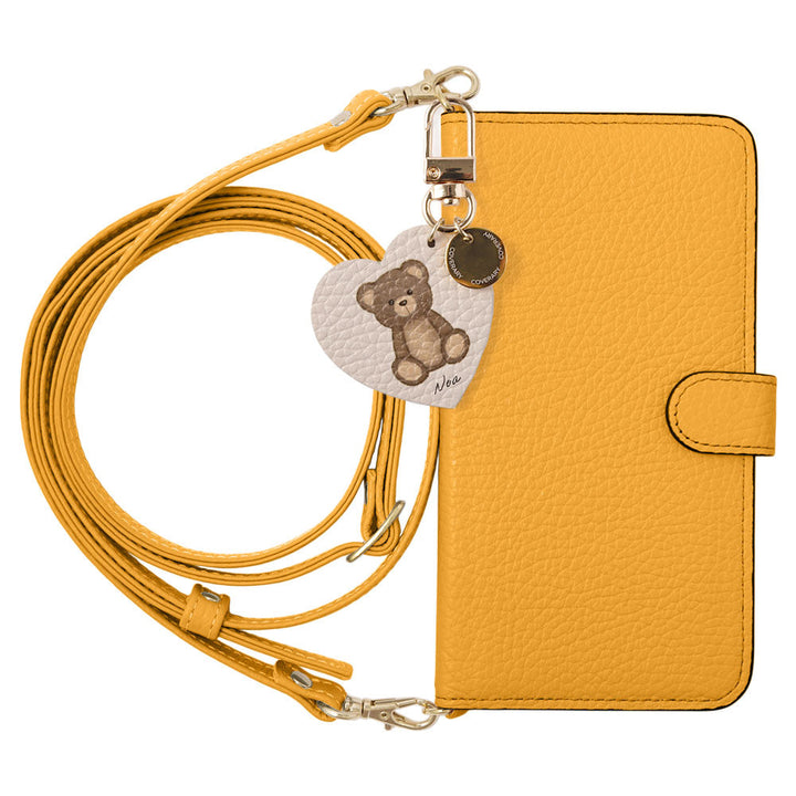 Genuine leather 32 colors Italian shrink leather printed name motif animal pattern charm with shoulder strap notebook-style case (with belt) for iPhone series