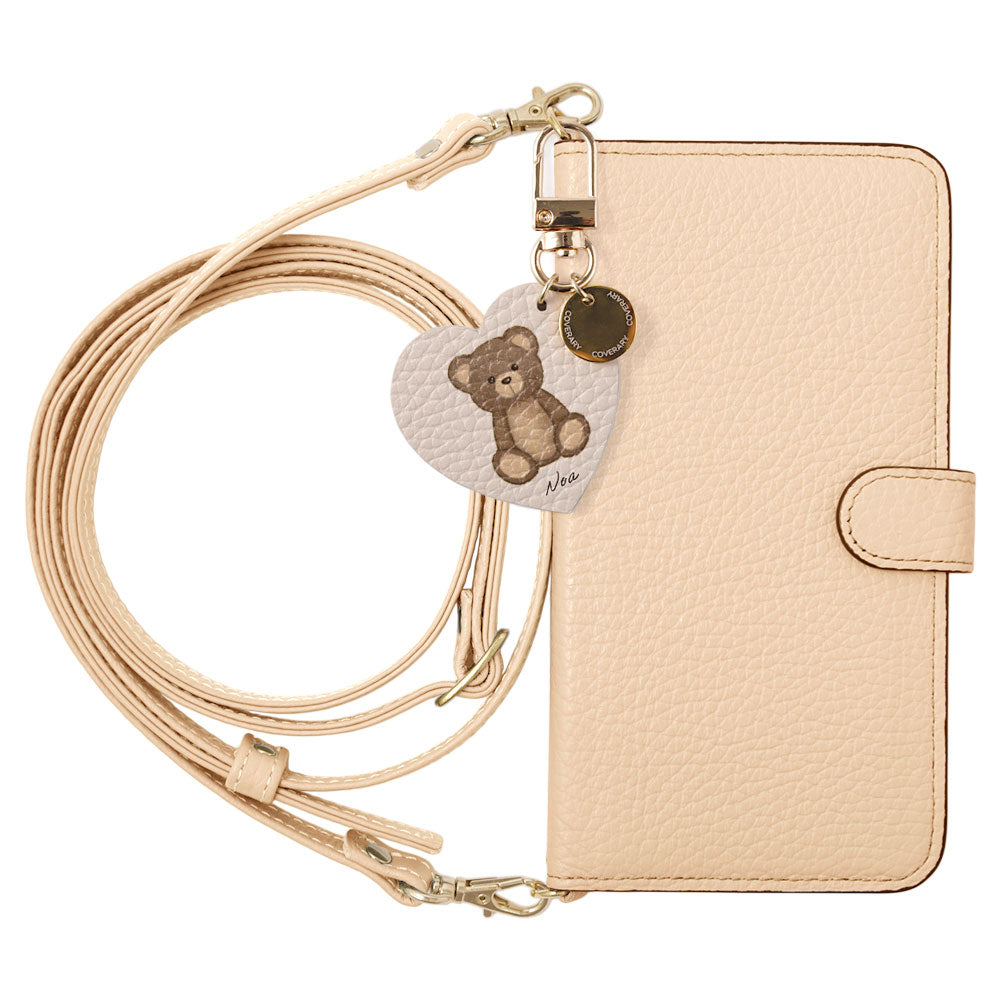 Genuine leather 32 colors Italian shrink leather printed name motif animal pattern charm with shoulder strap notebook-style case (with belt) for iPhone series