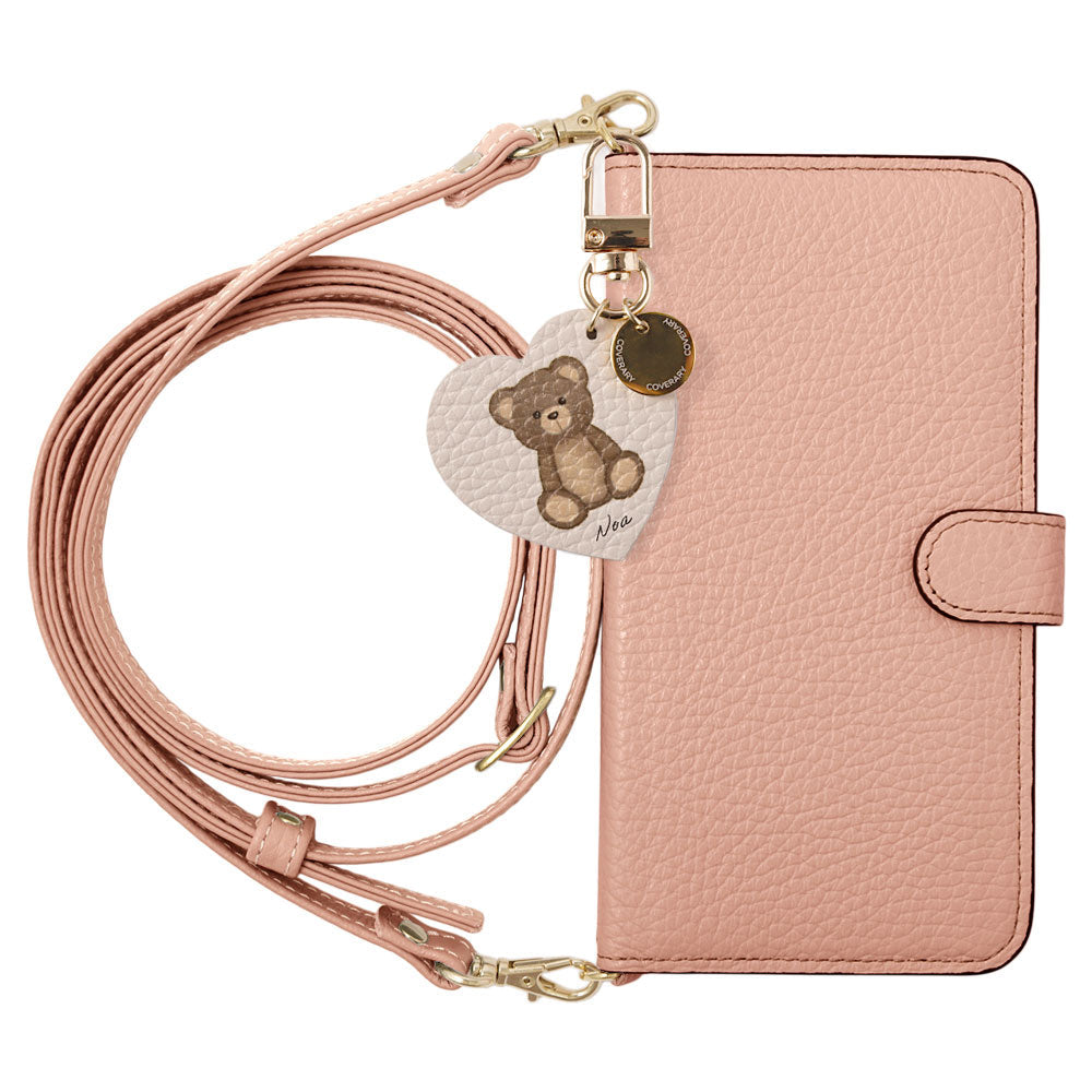 Genuine leather 32 colors Italian shrink leather printed name motif animal pattern charm with shoulder strap notebook-style case (with belt) for iPhone series