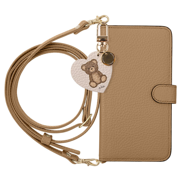 Genuine leather 32 colors Italian shrink leather printed name motif animal pattern charm with shoulder strap notebook-style case (with belt) Google Pixel series