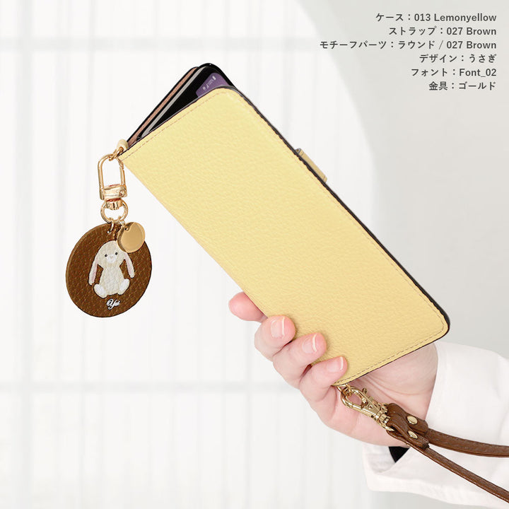 Genuine leather 32 colors Italian shrink leather printed name motif animal pattern charm with shoulder strap notebook-style case (with belt) AQUOS series