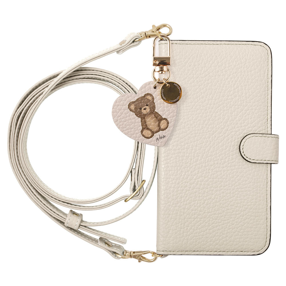 Genuine leather 32 colors Italian shrink leather printed name motif animal pattern charm with shoulder strap notebook-style case (with belt) AQUOS series