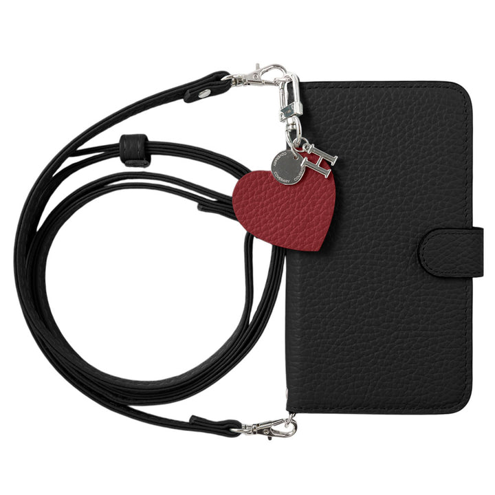 Genuine leather 32 colors Italian shrink leather motif initial charm with shoulder strap notebook-style case (with belt)