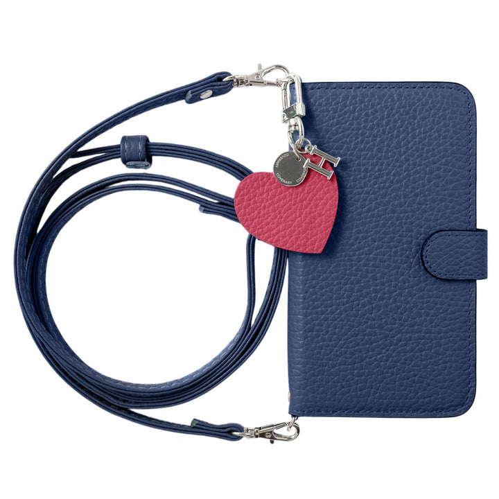 Genuine leather 32 colors Italian shrink leather motif initial charm with shoulder strap notebook-style case (with belt)