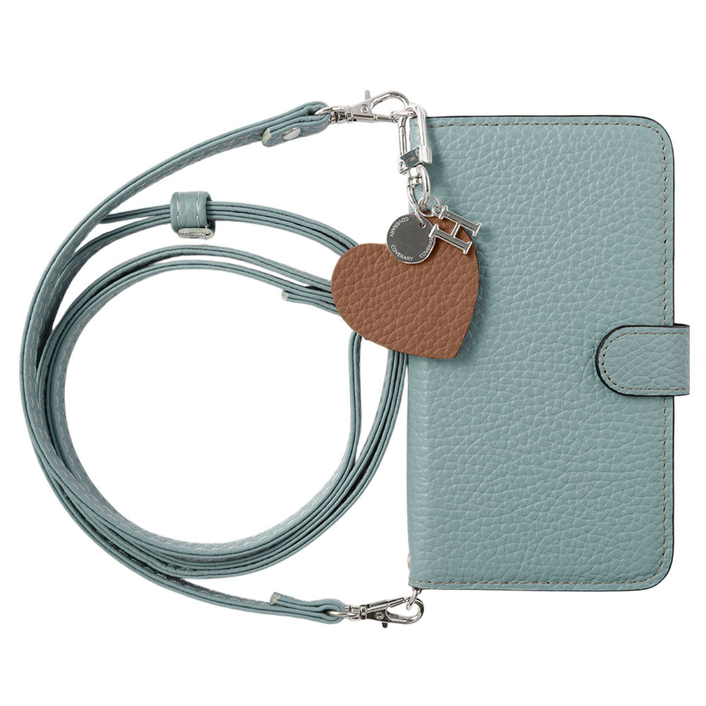 Genuine leather 32 colors Italian shrink leather motif initial charm with shoulder strap notebook-style case (with belt)