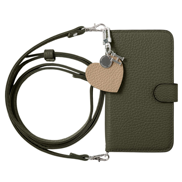 Genuine leather 32 colors Italian shrink leather motif initial charm with shoulder strap notebook-style case (with belt)