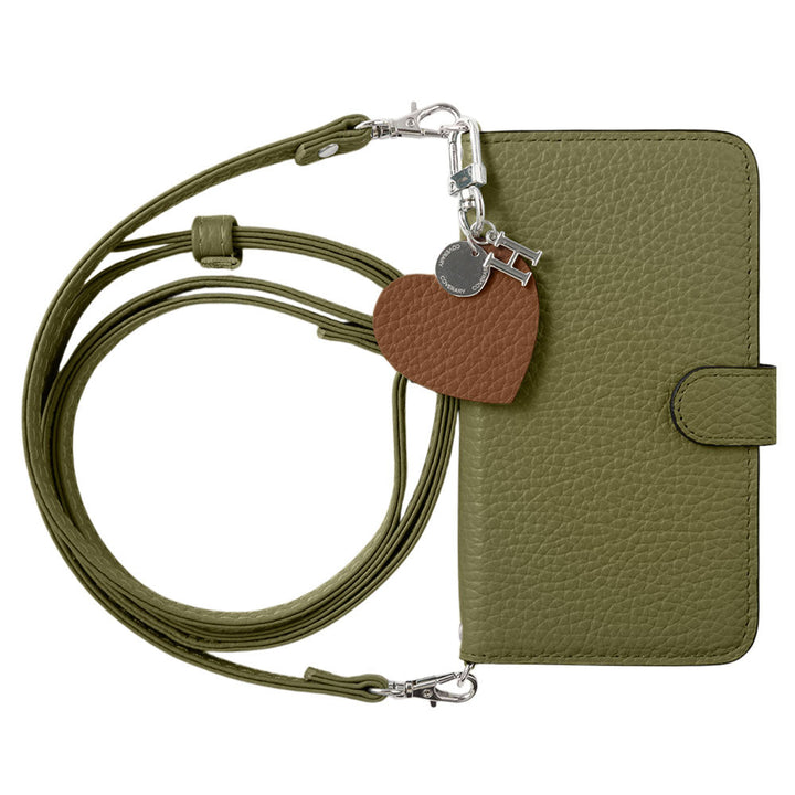 Genuine leather 32 colors Italian shrink leather motif initial charm with shoulder strap notebook-style case (with belt) Google Pixel series