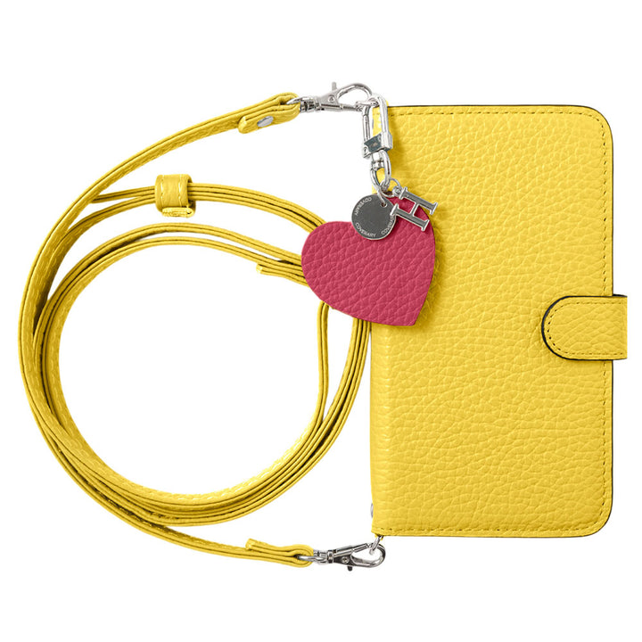 Genuine leather 32 colors Italian shrink leather motif initial charm with shoulder strap notebook-style case (with belt)