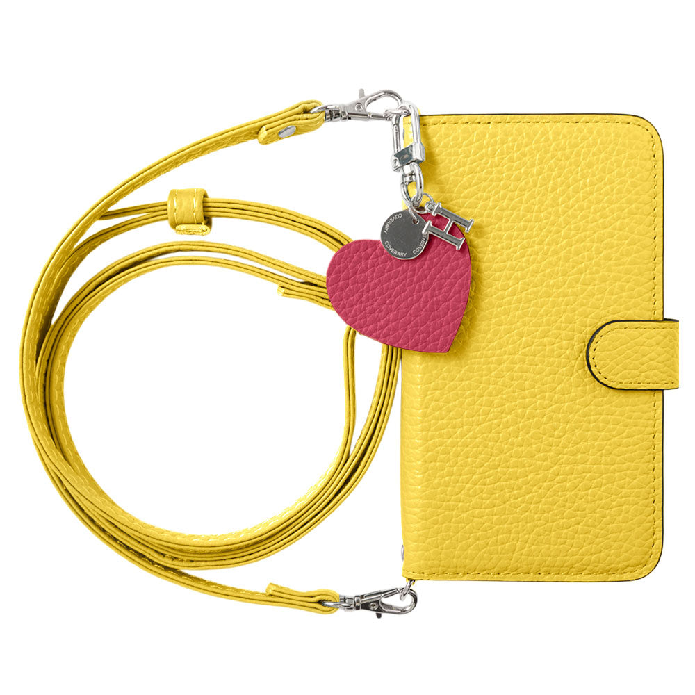 Genuine leather 32 colors Italian shrink leather motif initial charm with shoulder strap notebook-style case (with belt) AQUOS series