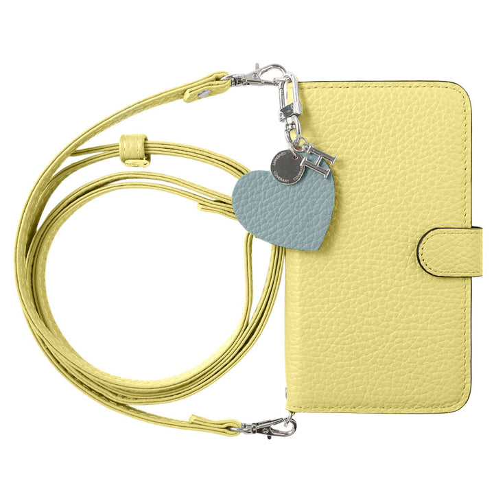 Genuine leather 32 colors Italian shrink leather motif initial charm with shoulder strap notebook-style case (with belt) AQUOS series