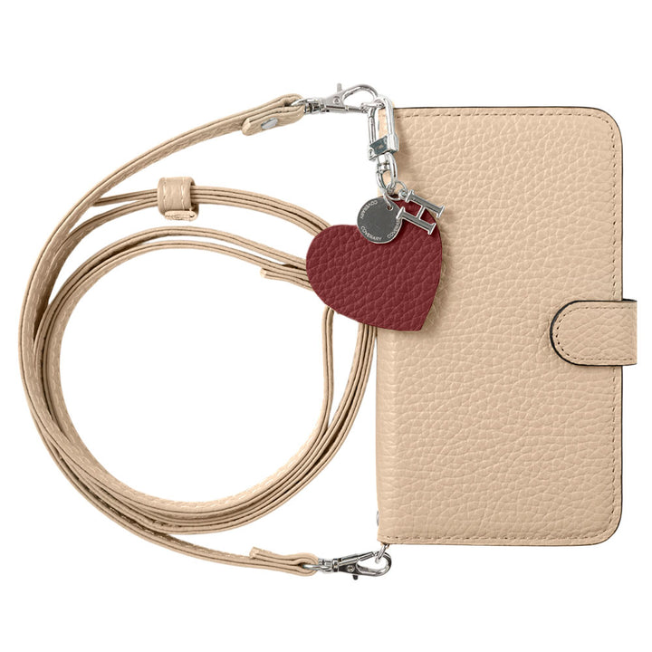 Genuine leather 32 colors Italian shrink leather motif initial charm with shoulder strap notebook-style case (with belt)