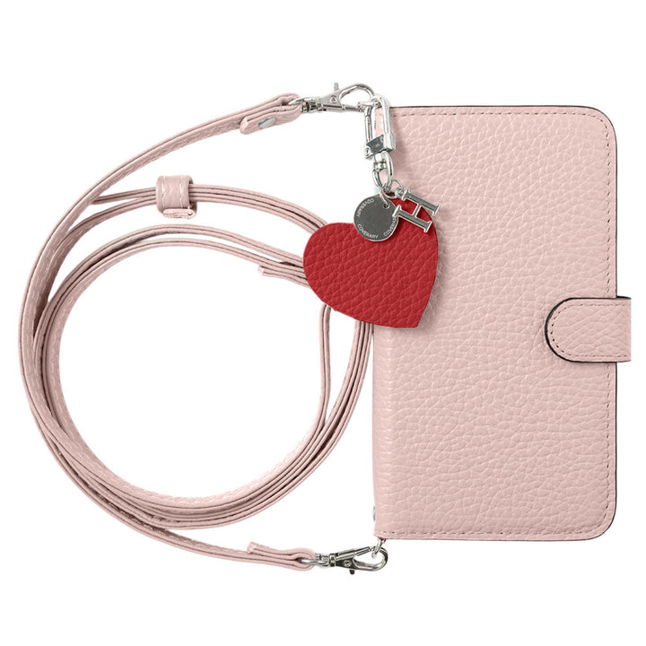 Genuine leather 32 colors Italian shrink leather motif initial charm with shoulder strap notebook-style case (with belt) Google Pixel series