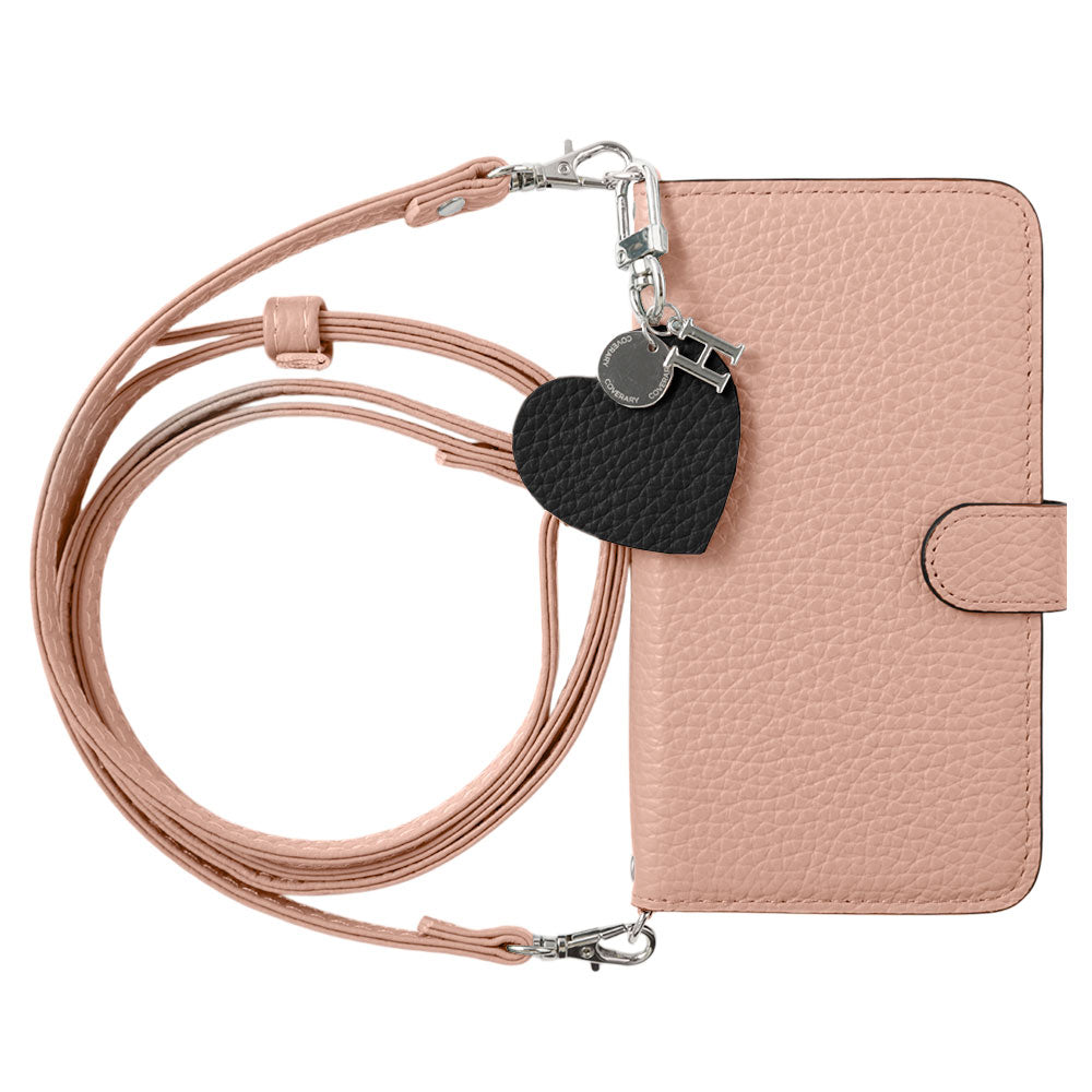 Genuine leather 32 colors Italian shrink leather motif initial charm with shoulder strap notebook-style case (with belt)