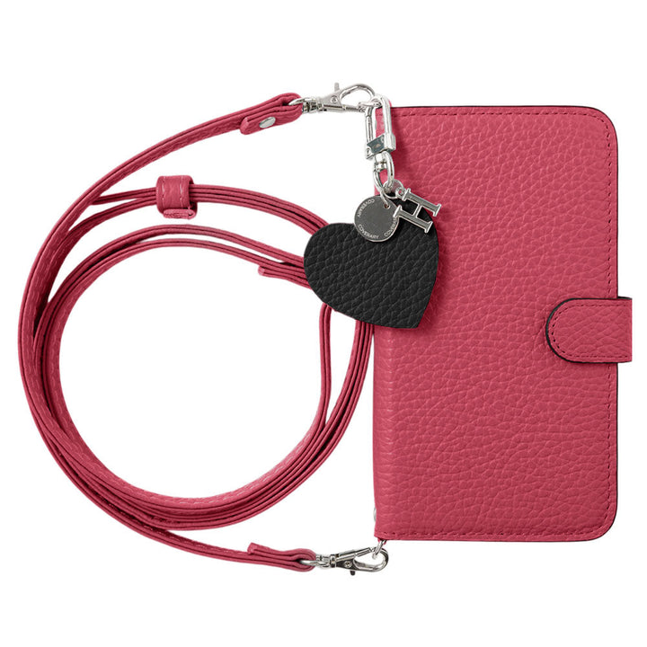 Genuine leather 32 colors Italian shrink leather motif initial charm with shoulder strap notebook-style case (with belt) Google Pixel series