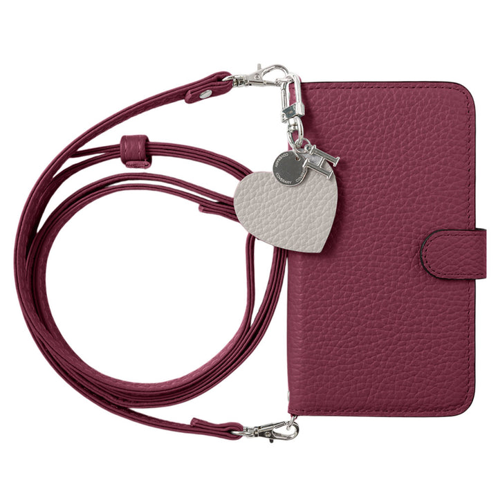 Genuine leather 32 colors Italian shrink leather motif initial charm with shoulder strap notebook-style case (with belt)