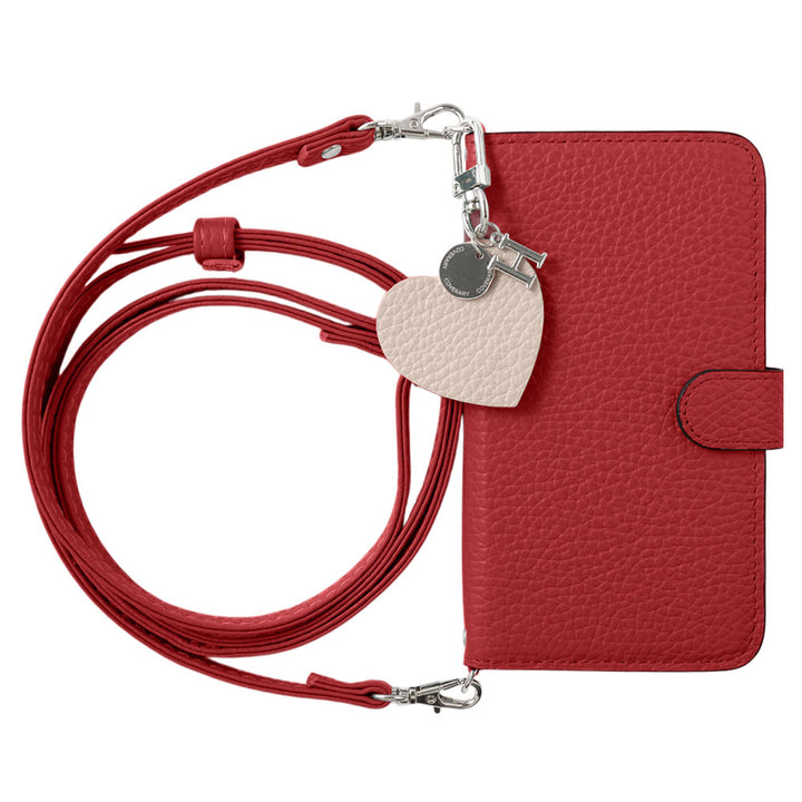 Genuine leather 32 colors Italian shrink leather motif initial charm with shoulder strap notebook-style case (with belt)