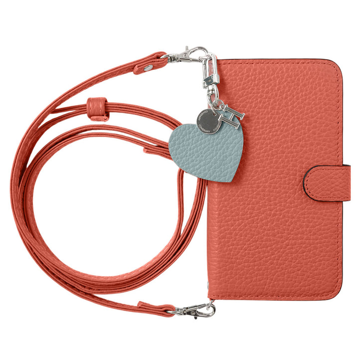 Genuine leather 32 colors Italian shrink leather motif initial charm with shoulder strap notebook-style case (with belt)