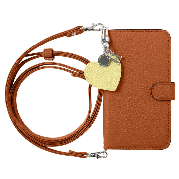 Genuine leather 32 colors Italian shrink leather motif initial charm with shoulder strap notebook-style case (with belt) Google Pixel series