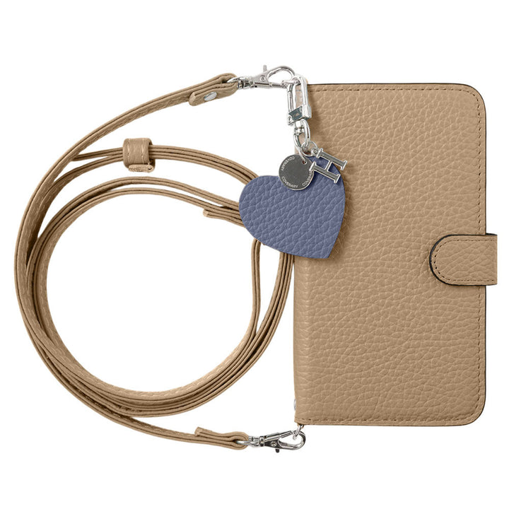 Genuine leather 32 colors Italian shrink leather motif initial charm with shoulder strap notebook-style case (with belt) Google Pixel series