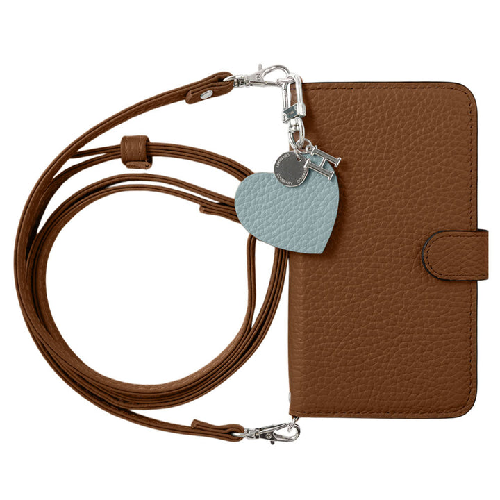 Genuine leather 32 colors Italian shrink leather motif initial charm with shoulder strap notebook-style case (with belt) AQUOS series