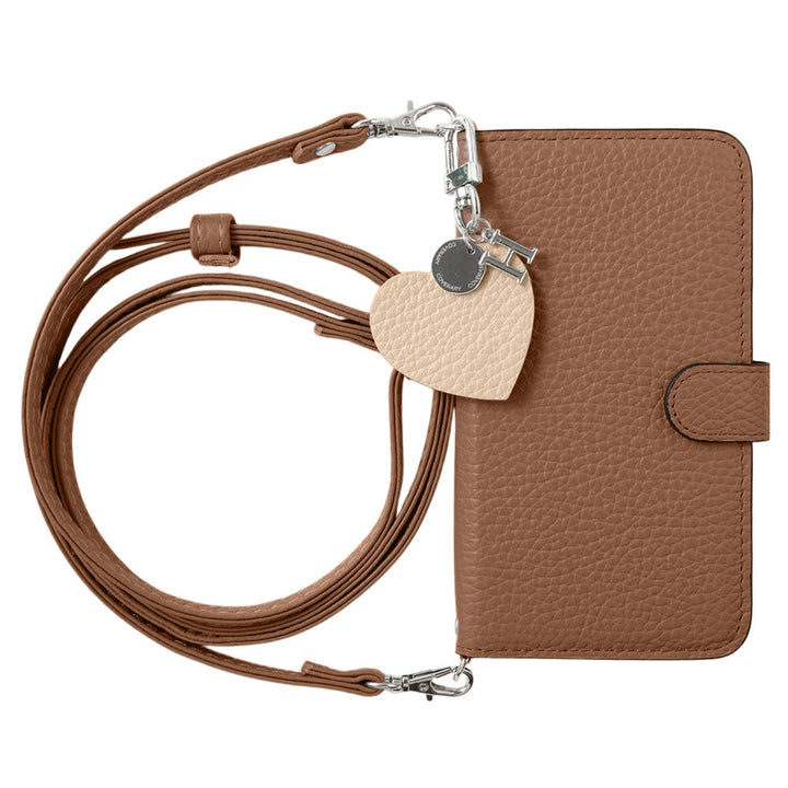Genuine leather 32 colors Italian shrink leather motif initial charm with shoulder strap notebook-style case (with belt) AQUOS series