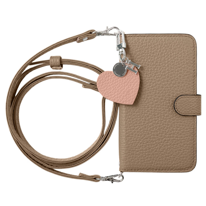 Genuine leather 32 colors Italian shrink leather motif initial charm with shoulder strap notebook-style case (with belt)