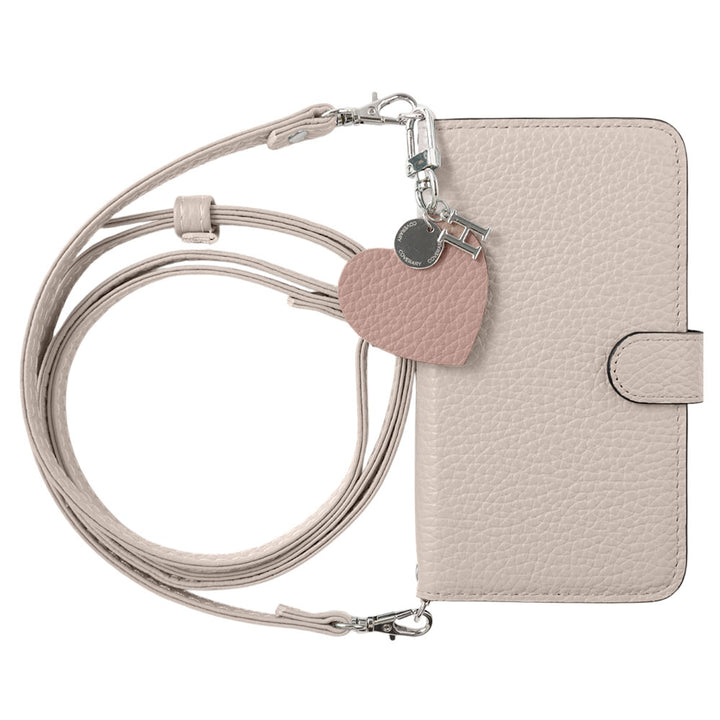 Genuine leather 32 colors Italian shrink leather motif initial charm with shoulder strap notebook-style case (with belt)
