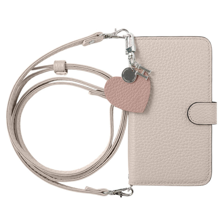 Genuine leather 32 colors Italian shrink leather motif initial charm with shoulder strap notebook-style case (with belt) AQUOS series