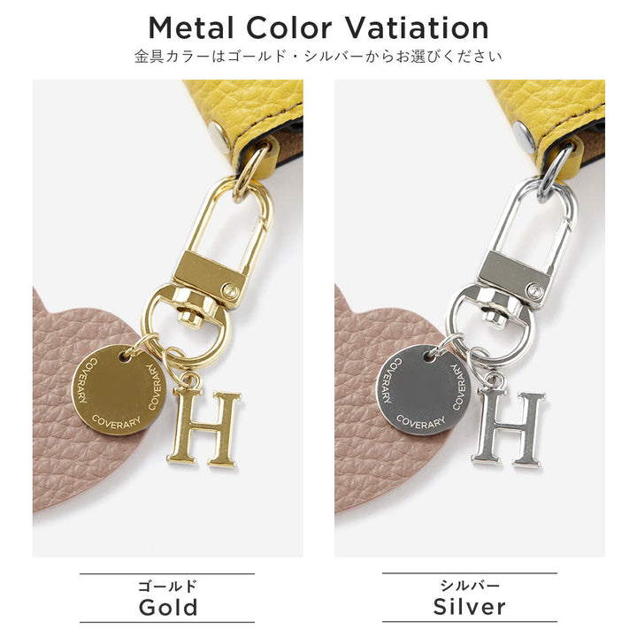 本革 32色 イタリアンシュリンクレザー モチーフイニシャルチャーム ショルダーストラップ付き 手帳型ケース（ベルトあり）iPhoneシリーズ