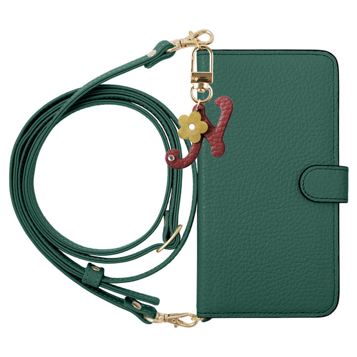 Genuine Leather 32 Colors Italian Shrink Leather Mini Initial Charm With Shoulder Strap Notebook Type Case (With Belt) Google Pixel Series