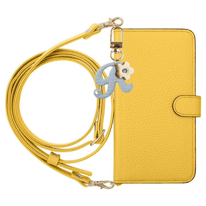 Genuine Leather 32 Colors Italian Shrink Leather Mini Initial Charm With Shoulder Strap Notebook Type Case (With Belt) AQUOS Series