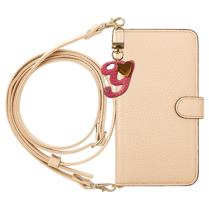 Genuine Leather 32 Colors Italian Shrink Leather Mini Initial Charm With Shoulder Strap Notebook Type Case (With Belt) Google Pixel Series