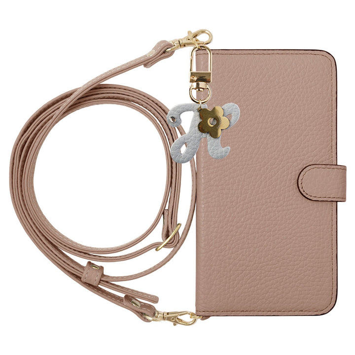 Genuine Leather 32 Colors Italian Shrink Leather Mini Initial Charm With Shoulder Strap Notebook Type Case (With Belt) Google Pixel Series