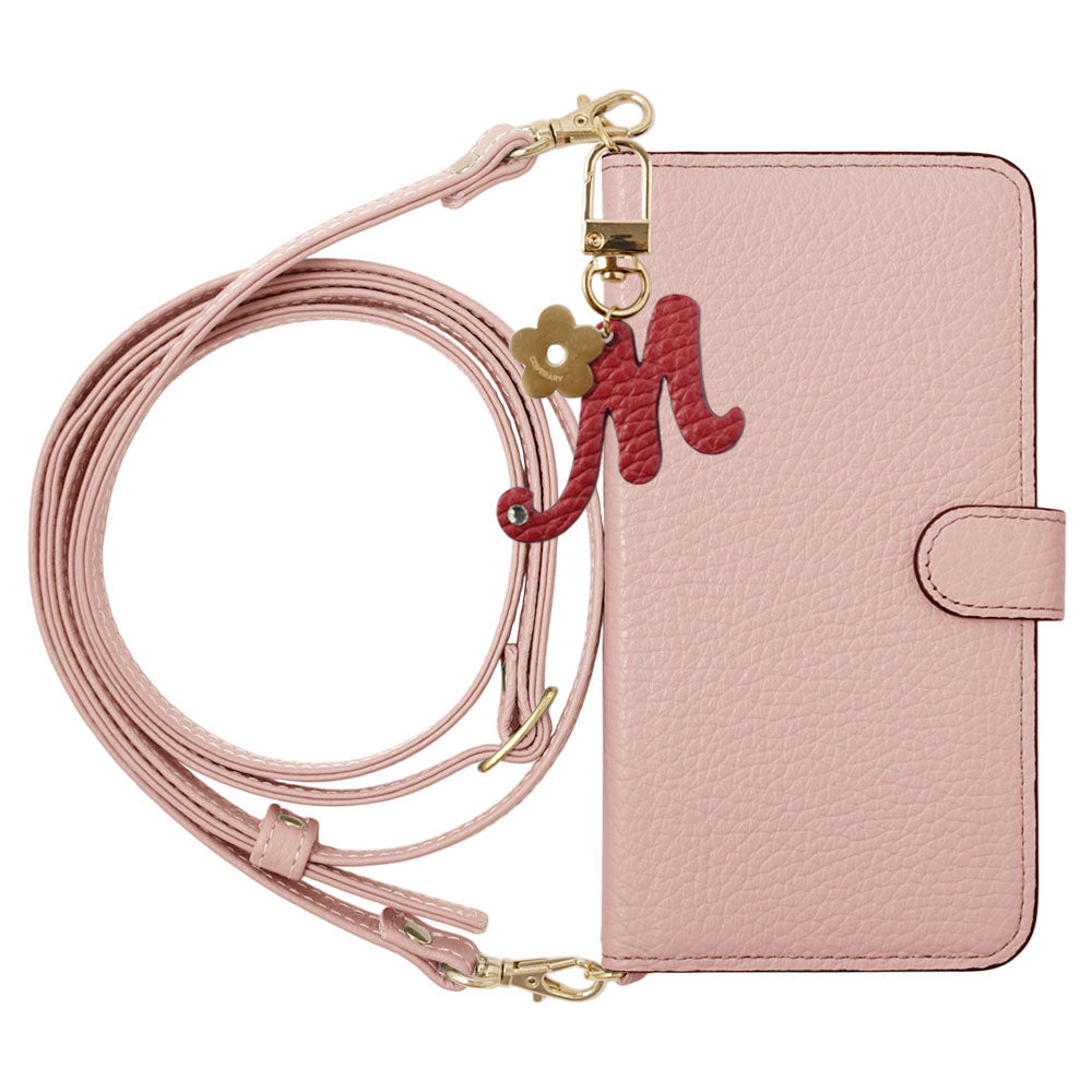 Genuine Leather 32 Colors Italian Shrink Leather Mini Initial Charm With Shoulder Strap Notebook Type Case (With Belt) Google Pixel Series