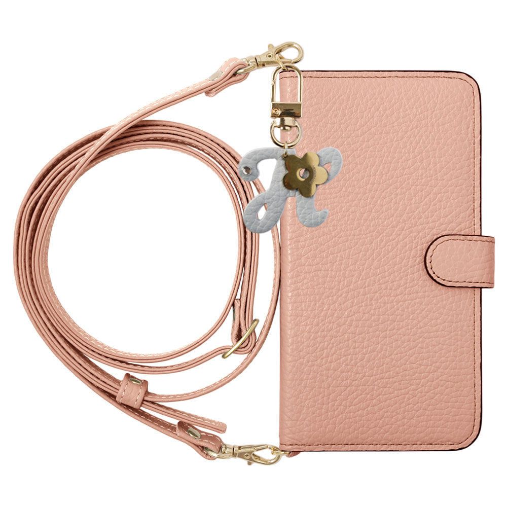 Genuine Leather 32 Colors Italian Shrink Leather Mini Initial Charm With Shoulder Strap Notebook Type Case (With Belt) AQUOS Series