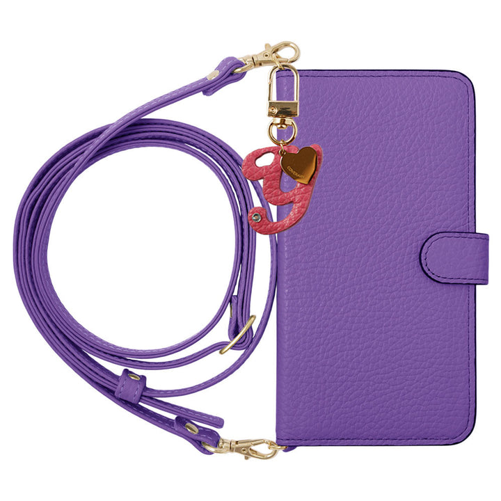 Genuine Leather 32 Colors Italian Shrink Leather Mini Initial Charm With Shoulder Strap Notebook Type Case (With Belt) Google Pixel Series