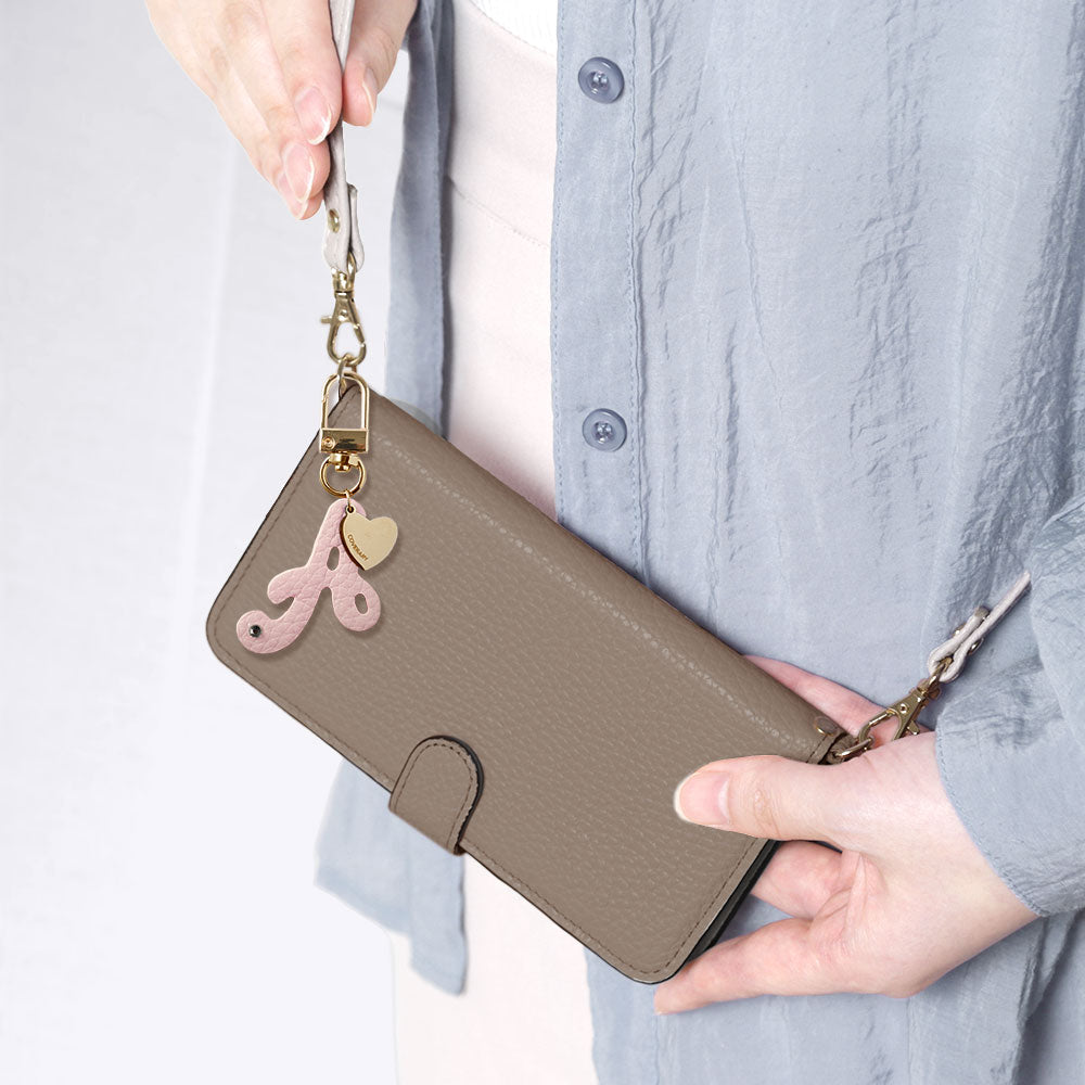 Genuine Leather 32 Colors Italian Shrink Leather Mini Initial Charm With Shoulder Strap Notebook Type Case (With Belt) Google Pixel Series