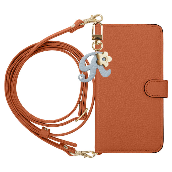 Genuine Leather 32 Colors Italian Shrink Leather Mini Initial Charm With Shoulder Strap Notebook Type Case (With Belt) AQUOS Series