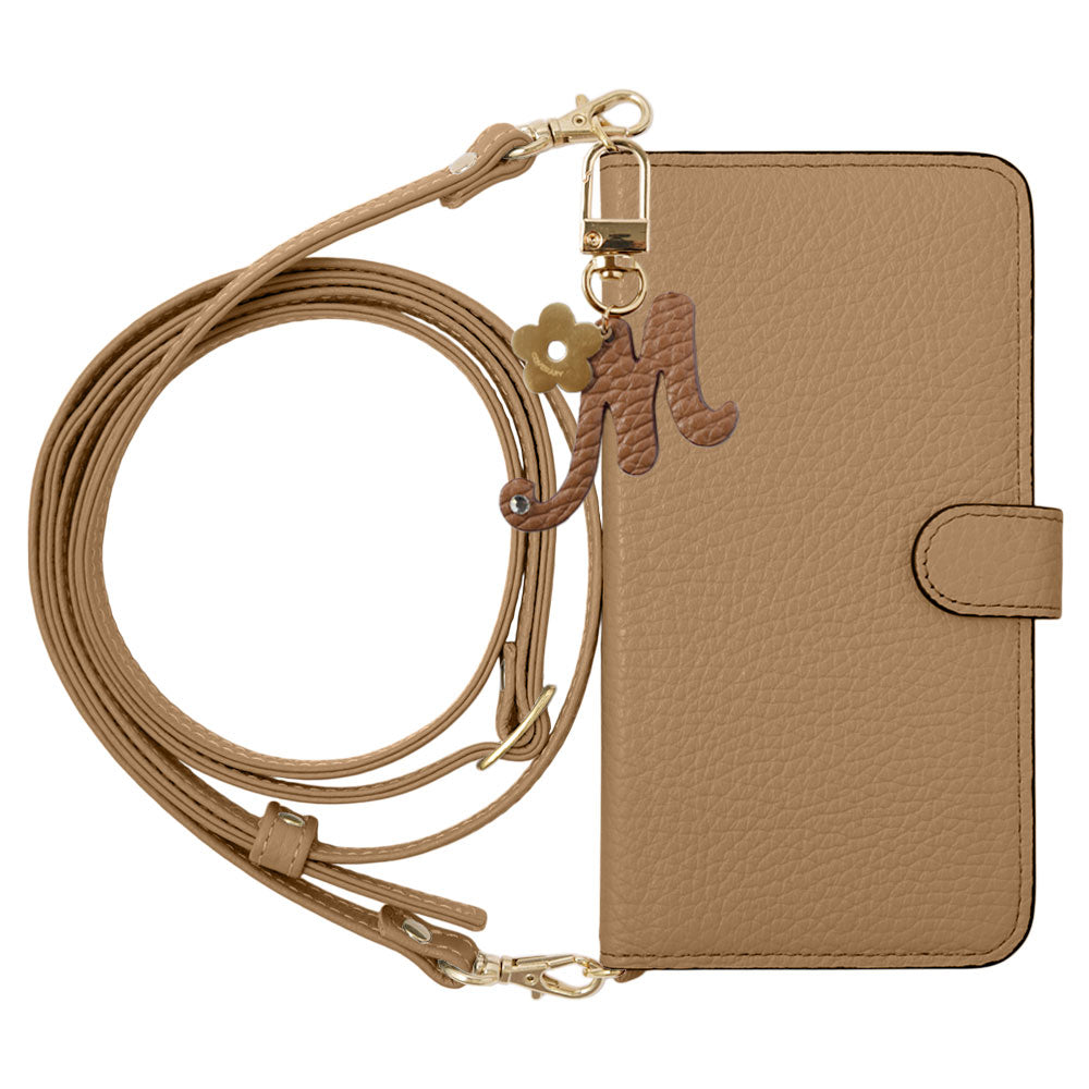 Genuine Leather 32 Colors Italian Shrink Leather Mini Initial Charm With Shoulder Strap Notebook Type Case (With Belt) Google Pixel Series