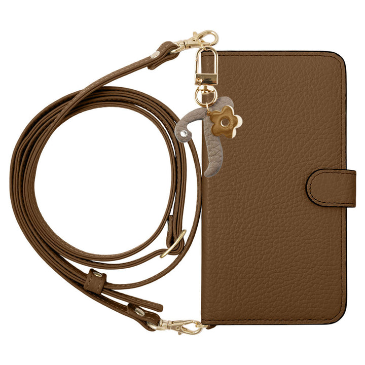 Genuine Leather 32 Colors Italian Shrink Leather Mini Initial Charm With Shoulder Strap Notebook Type Case (With Belt) Google Pixel Series