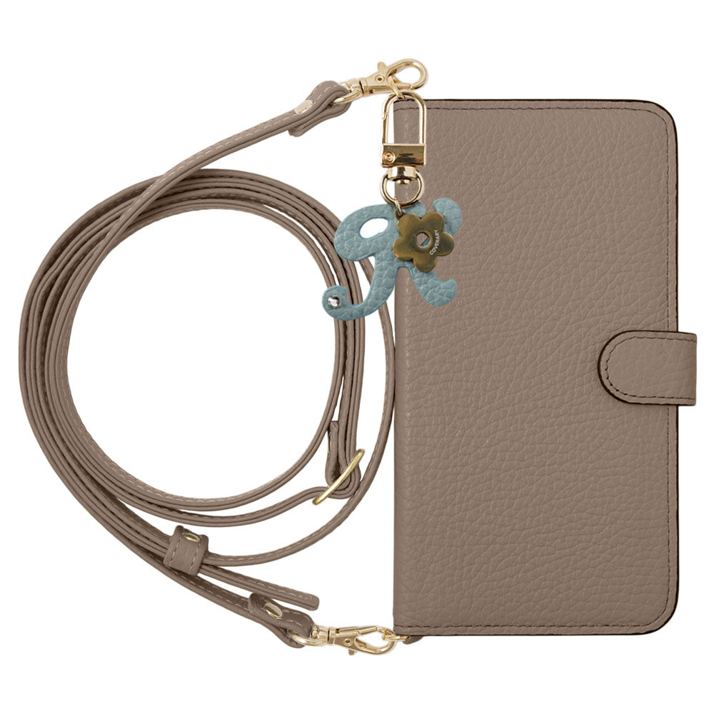 Genuine Leather 32 Colors Italian Shrink Leather Mini Initial Charm With Shoulder Strap Notebook Type Case (With Belt) Google Pixel Series