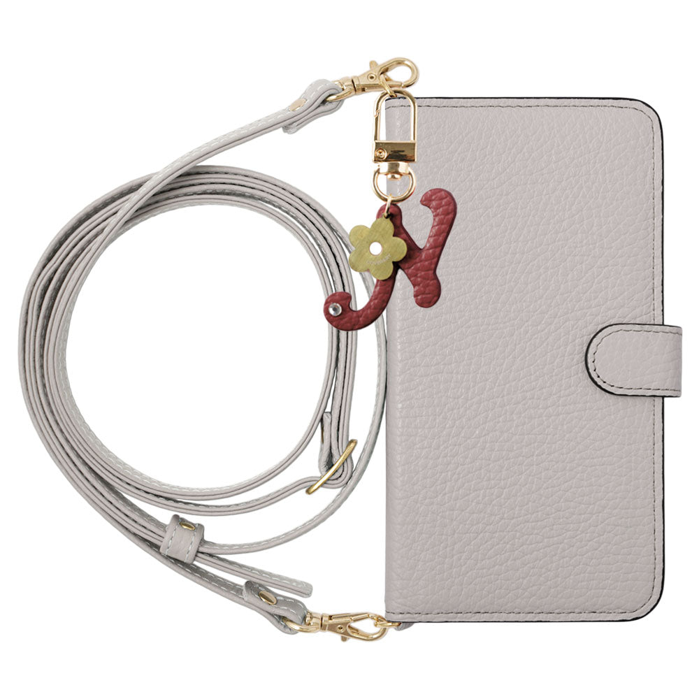 Genuine Leather 32 Colors Italian Shrink Leather Mini Initial Charm With Shoulder Strap Notebook Type Case (With Belt) AQUOS Series