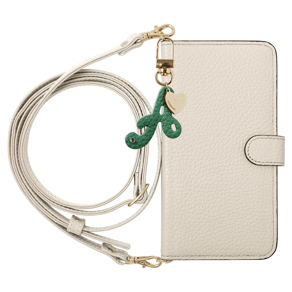 Genuine Leather 32 Colors Italian Shrink Leather Mini Initial Charm With Shoulder Strap Notebook Type Case (With Belt) AQUOS Series