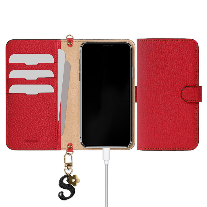 Genuine Leather 32 Colors Italian Shrink Leather Mini Initial Charm With Shoulder Strap Notebook Type Case (With Belt) AQUOS Series