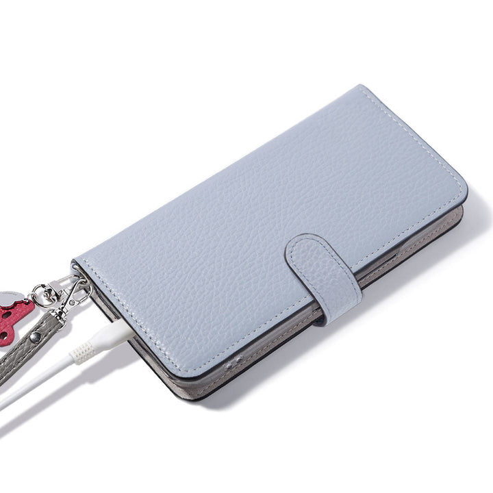 Genuine Leather 32 Colors Italian Shrink Leather Mini Initial Charm With Shoulder Strap Notebook Type Case (With Belt) AQUOS Series