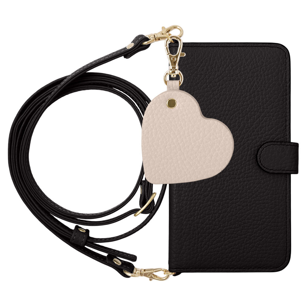 Étui portefeuille en cuir véritable 32 couleurs cuir italien grainé avec motif miroir charm, bandoulière incluse (avec ceinture) pour la série AQUOS