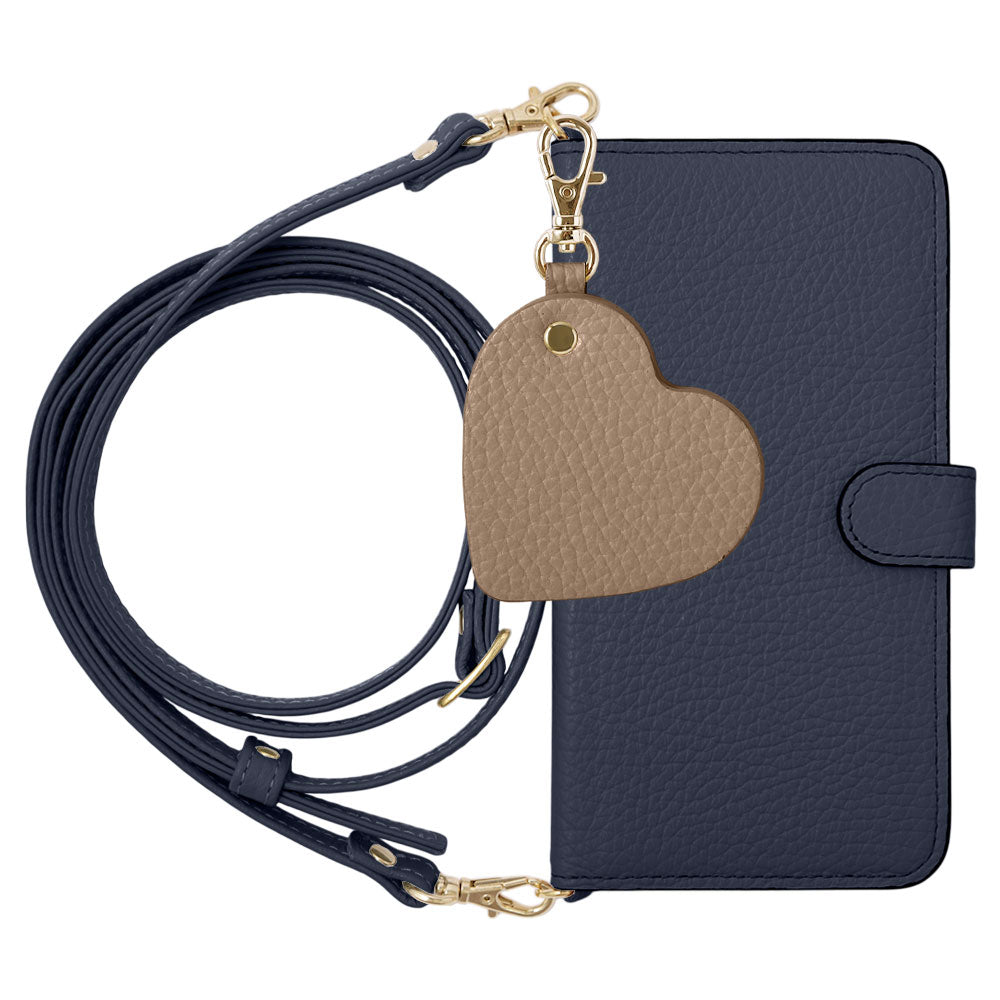Genuine Leather 32 Colors Italian Shrink Leather Motif Mirror Charm with Shoulder Strap Notebook-style Case (with Belt) for Xperia Series