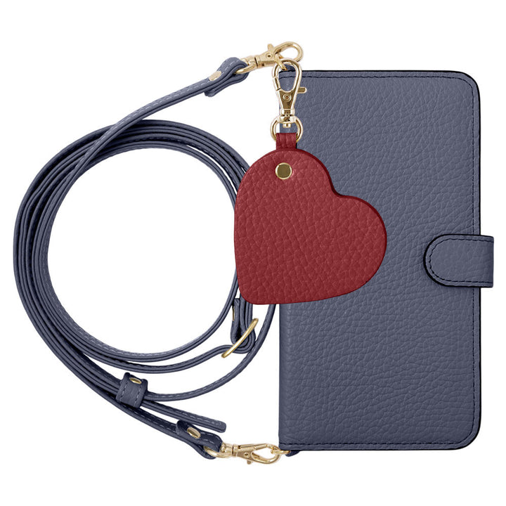 Étui portefeuille en cuir véritable 32 couleurs cuir italien grainé avec motif miroir charm, bandoulière incluse (avec ceinture) pour la série AQUOS